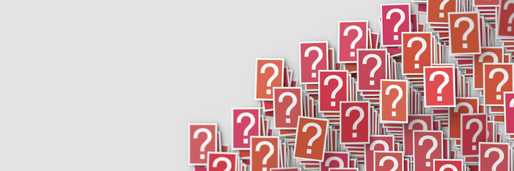 Infinite question marks red cards, 3d rendering