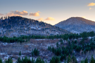 View of the mountains in the sunset light