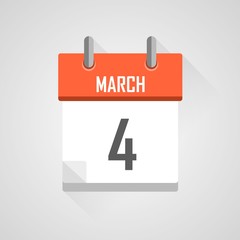 March 4, calendar icon with flat design on grey background.