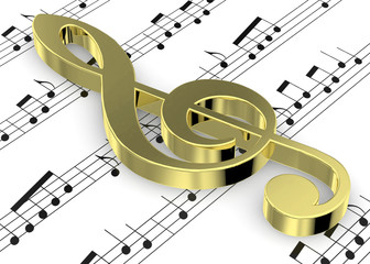 Treble Clef and note on Pentagram - 3D © McCarony