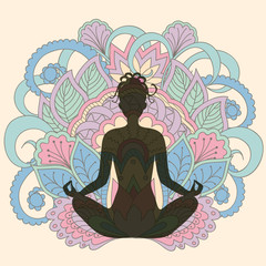 Fototapeta na wymiar yoga girl on lotus background