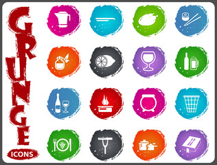 Food and kitchen icons set in grunge style