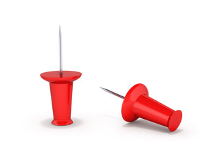 Red pins on white background 3d