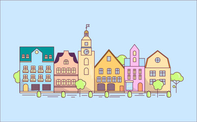 Fototapeta premium Flat Line design graphic concept, website elements layout of Eco City.