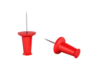 Red pins without shadows on white background 3d