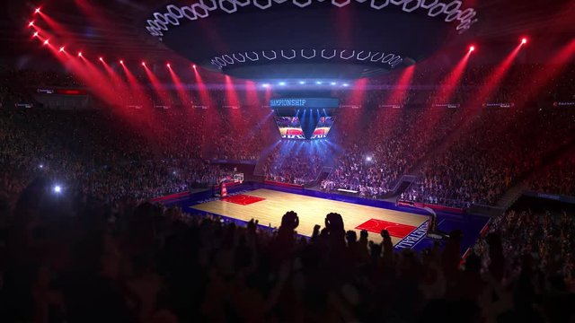   Basketball court with people fan. Sport arena. Ready to start championship. 3d render. 