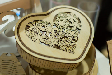 Wooden casket in the form of heart. Handmade. Wood products. Piece of furniture, decorative items