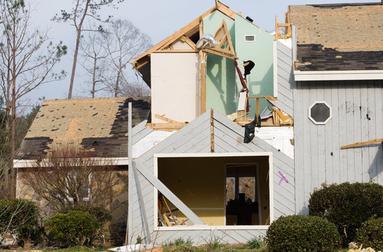 Tornado Damaged Wood and Stone Framed House