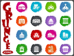 Infrastucture of the city icons set in grunge style