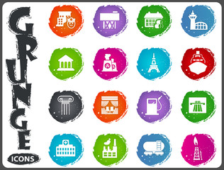 Infrastucture of the city icons set in grunge style