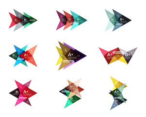 Colorful arrow option infographics banners, business geometric templates