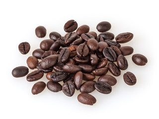 Roasted coffee beans isolated on white background