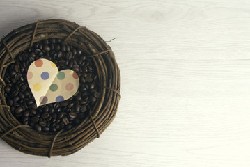 colorful dot paper heart and coffee beans