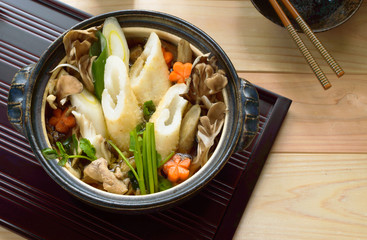 Kiritanpo Nabe or rice stick hot pot is a dish commonly served in Japan during winter.