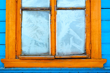Frost on the window.Winter.