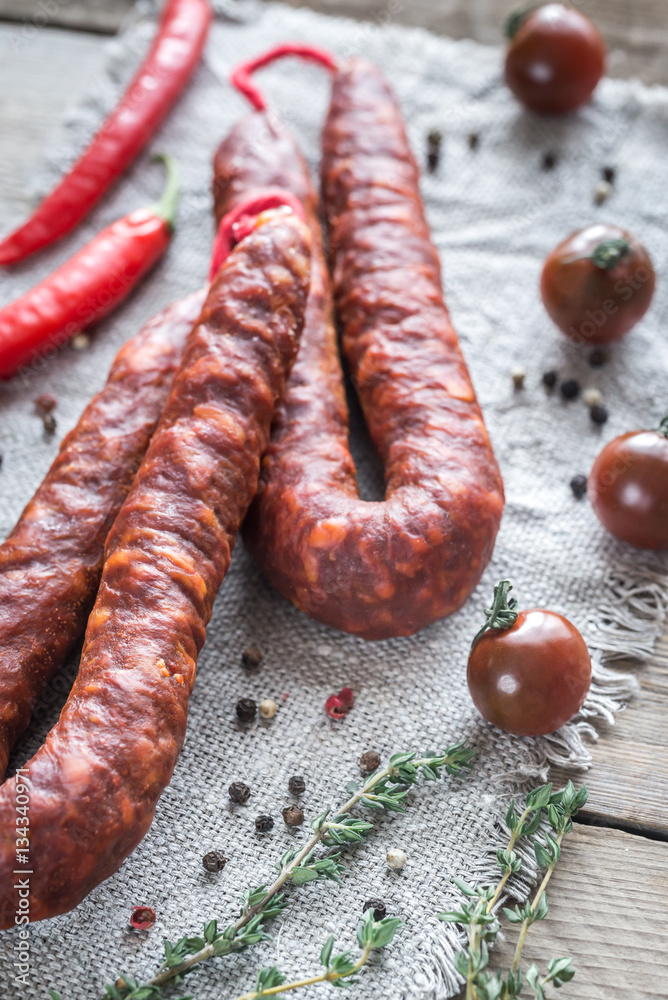 Sticker chorizo with cherry tomatoes