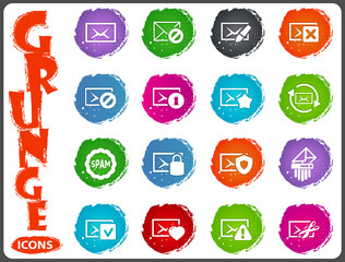 Mail and envelope icons set in grunge style