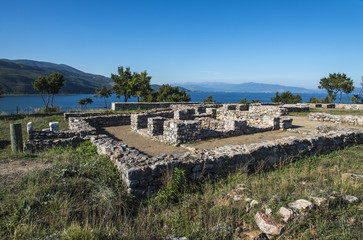 Fototapeta na wymiar Lin mosaic, archaeology site in lake Ohrid, Albania