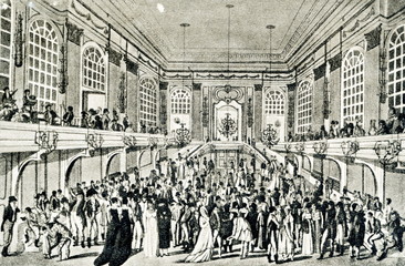 Masked ball at Redoutensäle (Hofburg, Vienna) by Joseph Schütz ca. 1815