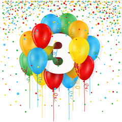 "HAPPY 3rd BIRTHDAY" Card with bunch of balloons and streamers