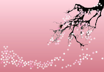 Beautiful Japanese cherry tree (sakura) abstract background. Hello spring. Vector illustration