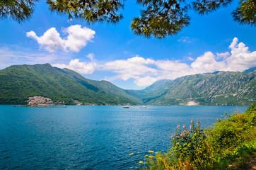 Fototapeta na wymiar Beautiful mediterranean landscape. Mountains near town Perast, Kotor bay (Boka Kotorska), Montenegro, Europe