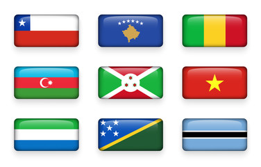 Set of world flags rectangle buttons ( Chile . Kosovo . Mali . Azerbaijan . Burundi . Vietnam . Sierra Leone . Solomon Islands . Botswana )