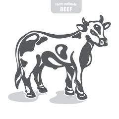 Cow in a graphic style, hand-drawn vector illustration.