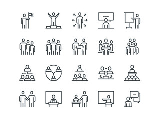 Business people. Set of outline vector icons