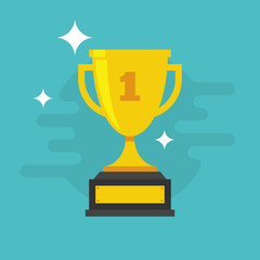Trophy Cup Vector Flat Icon with number one.