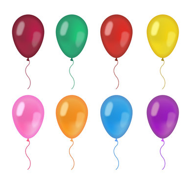Realistic balloons set. 3d balloon different colors, isolated on white background. Vector illustration, clip art