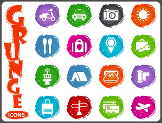 Travel icons set in grunge style