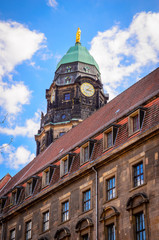 Fototapeta na wymiar New Town Hall Tower in Dresden, Saxony, Germany