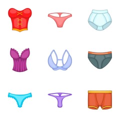 Underwear clothes icons set, cartoon style