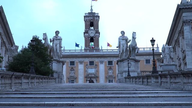 Video of Piazza del Campidoglio, on the top of Capitoline Hill, with Palazzo Senatorio and the equestrian statue of Marcus Aurelius.