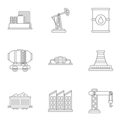 Oil icons set, outline style
