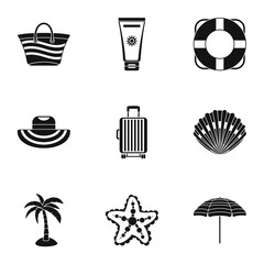 Sandy beach icons set, simple style