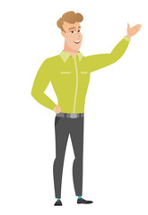 Caucasian businessman showing a direction.