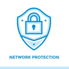 Linear network protection icon for startup business. Pictogram in outline style. Vector flat line icon suitable for mobile apps, websites and presentation