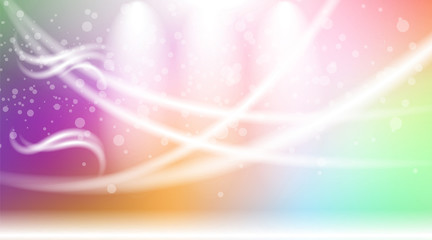 Obraz premium Digital vector abstract empty light rainbow colored background with bubbles and light waves. Ready for product placement and infographic, ads, print or magazine