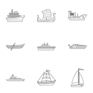 Yacht icons set, outline style
