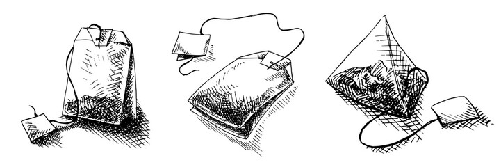 teabag in graphic style, hand-drawn vector illustration.
