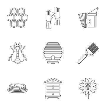 Honey production icons set, outline style