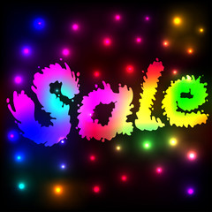 Illustration background with neon glowing sale word