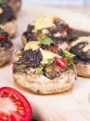 Stuffed champignons with eggs, cheese and paprika.