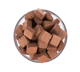 Wafers cubes with chocolate isolated on white background