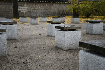 Stone seats for meditation in Gyeongbokgung Palace, Seoul, South Korea, Autumn 2015