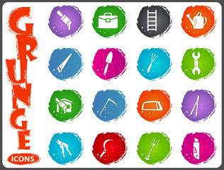 Work tools icons set in grunge style