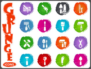 Work tools icons set in grunge style