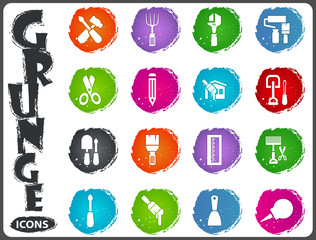 Work tools icons set in grunge style